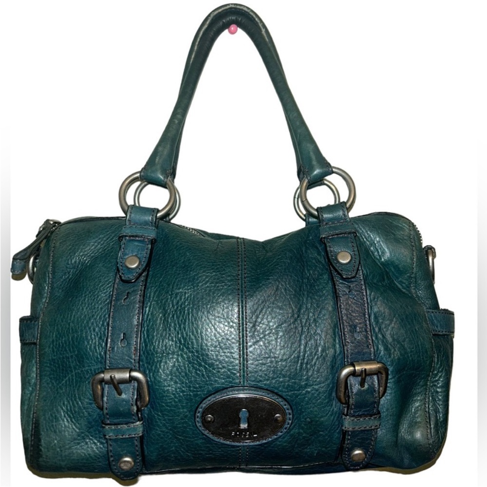 Vintage Fossil Teal Green Maddox Leather Satchel Bag